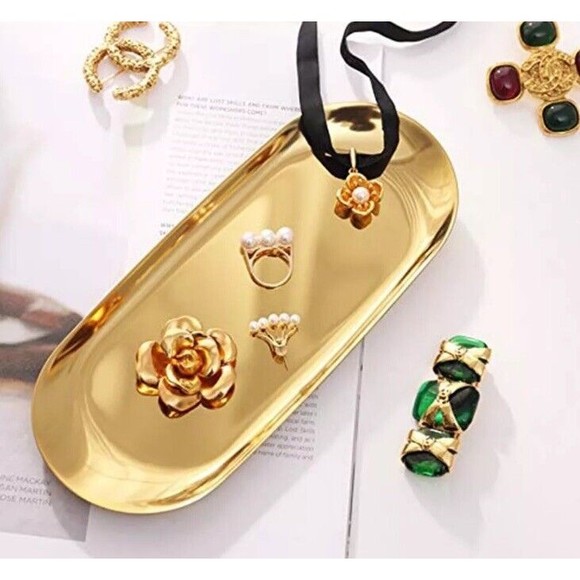 Gold Tray Plate Stainless Steel Tea Tray Fruit Tray Cosmetics Jewelry Tray 10’x4 - Picture 3 of 5